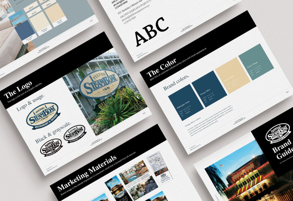 Fulton Steamboat Inn logo featured on a branding guidelines document.