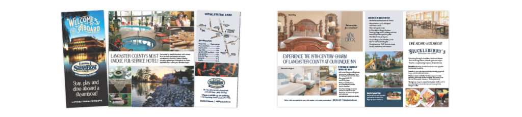 Fulton Steamboat Inn promotional brochures featuring accommodations, amenities, dining and Lancaster County attractions