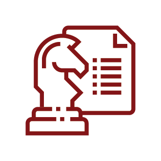 Icon of a knight chess piece next to a document with lines, indicating chess analysis or game notes.