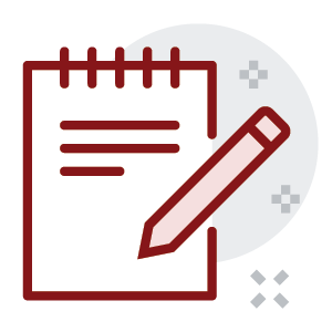 Red outlined notebook with a pencil, symbolizing note taking or writing.
