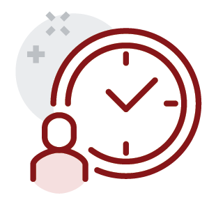 Illustration of a person icon beside a large clock, conveying time management or scheduling.